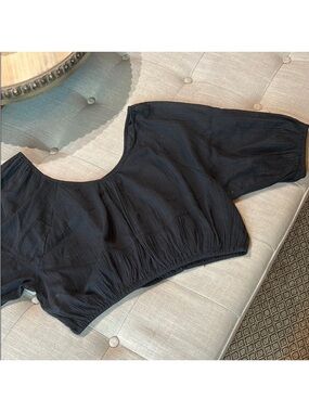 APiece Apart Cropped Scoop-Neck Puff Sleeve Top